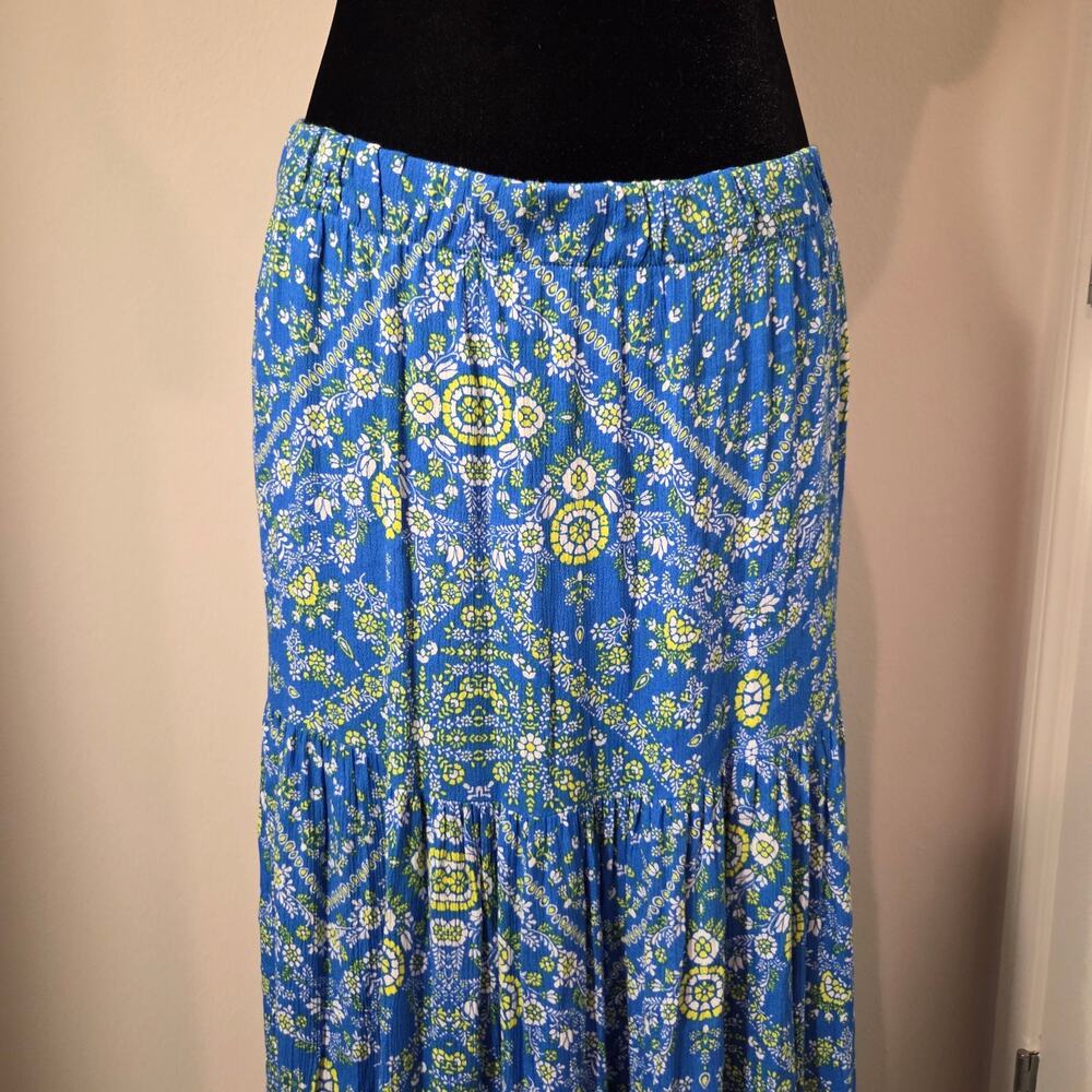 Boho Floral Maxi Flowy Skirt Stretchy Waist Turquoise NWT Women's XL 16/18